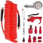 Hromee 16 Pieces Air Compressor Accessory Kit with 1/4 inch Recoil Poly Air Hose, Blow Gun and Fittings Inflation Kit with Needles, Ball Chuck and Ti