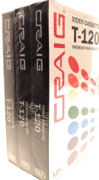 Craig CC358 Premium Blank T-120 VHS Video Tapes | 3-Pack | Video Casette Tapes Recordable and Reusable | 120-Minute Recording Time | 6-Hour Total Time |