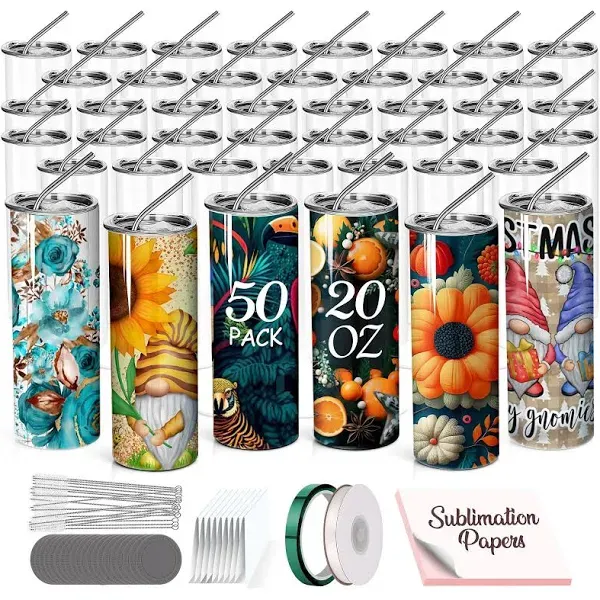 50 Pack 20 oz Skinny Stainless Steel Sublimation Tumblers