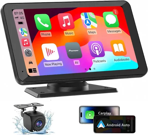 PASLDA Portable Wireless Carplay Screen for Car 7 inch Double DIN Car Stereo for Apple Carplay Android Auto Multimedia Player with