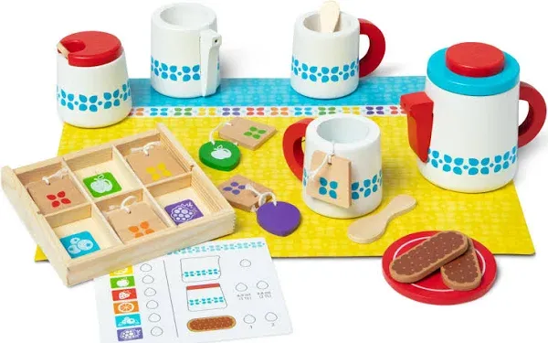 Melissa &amp; Doug 22-Piece Steep and Serve Wooden Tea Set - Pretend Play NEW