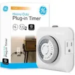 GE 24-Hour Heavy Duty Indoor Plug-in Timer, 2-Outlets, 15075, White