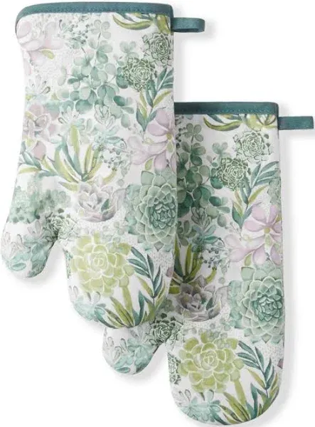 Martha Stewart Succulents Oven Mitt Set, 2 Piece - 7&#034;x13&#034; Green 7&#034;x13&#034;