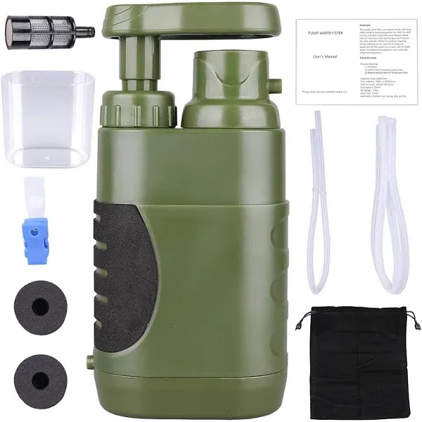 Portable Hand Pump Water Filter,100000Gallons Camping Water Filter Survival,3-Grade Backpacking Water Filter System 0.01μm Camping Water Purifier for Family-Outdoor,Emergency