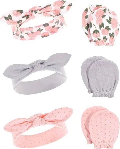 Hudson Baby Baby Girls' Cotton Headband and Scratch Mitten Set