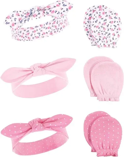 Hudson Baby Baby Girls' Cotton Headband and Scratch Mitten Set