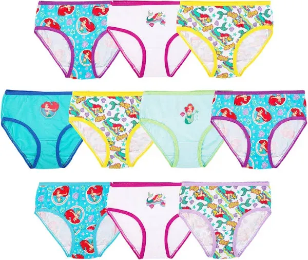 Disney Girls' Princess Ariel from The Little Mermaid 100% Combed Cotton Underwear Panties Sizes 2/3t, 4t, 4, 6 and 8