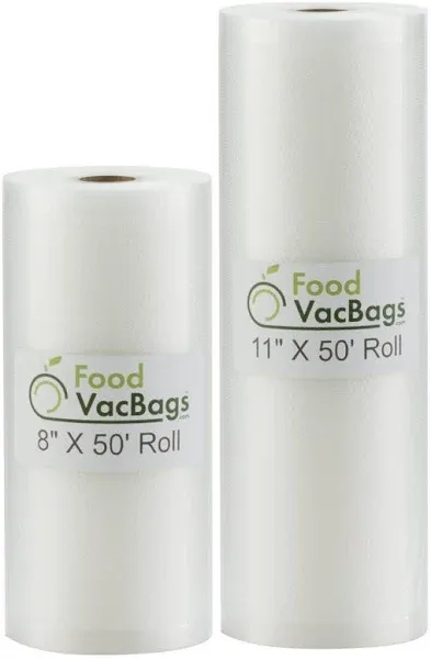 50' Vacuum Food Storage Bag Rolls | Heavy Commercial Grade | One 8" X 50' and One 11" X 50' | Storage or Sous Vide | Foodsaver Compatible