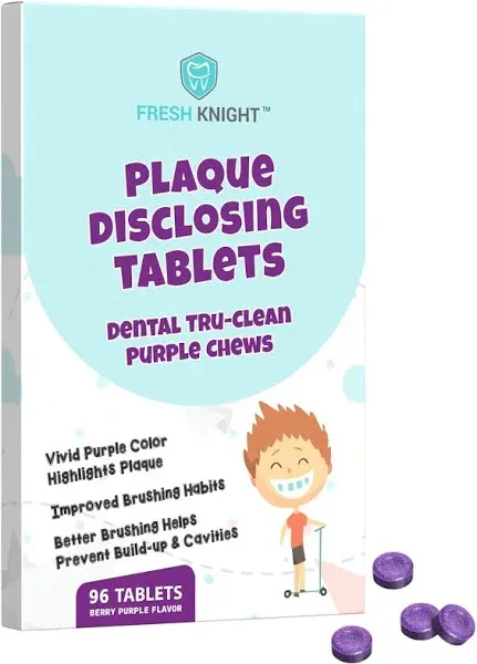 FRESH KNIGHT 96 Count, Plaque Dental Disclosing Tablets for Kids or Adults Shows Plaque