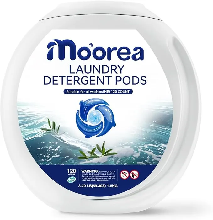 MO'OREA Laundry Detergent Pods,Blue Fresh Scent,Long Lasting Scent,2 in1 Pacs with Scent Booster Beads,120 count,Washing Detergent Pods (Ocean)