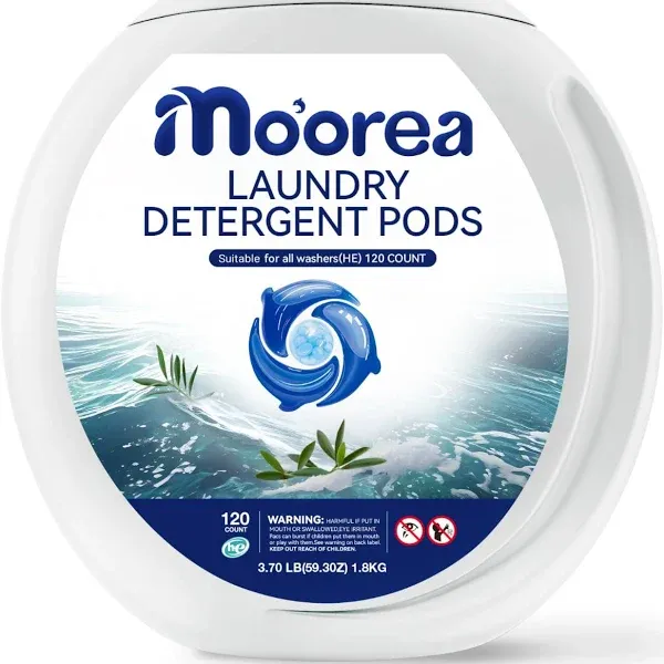 mo'orea Laundry Detergent Pods,Blue Fresh Scent,Long Lasting Scent,2 in1 Pacs with Scent Booster Beads,120 count,Washing Detergent Pods (Ocean)