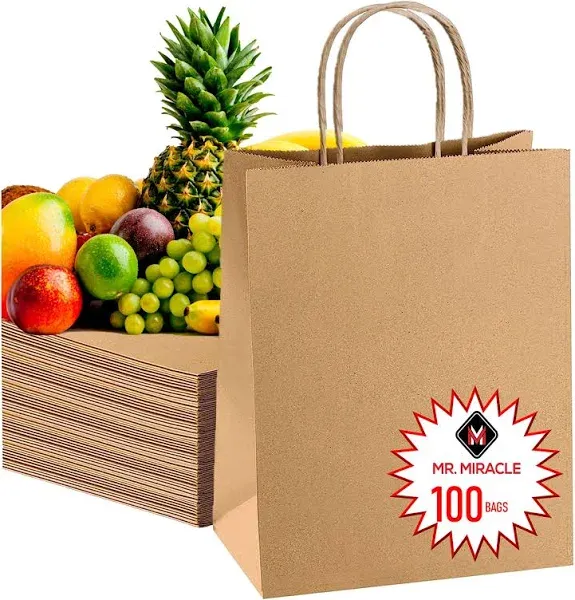 57 Lb Large Kraft Paper Grocery Bags with Handles - 50 Count 12 x 17 x 7 - Durable, Reusable & Eco-Friendly Shopping Bags, Brown Kraft Take-Out Bags for Retail, To-Go, Any Occasion (50, With Handles)