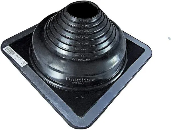 DEKTITE SQUARE BLACK EPDM Flexible Pipe Flashing, Roof Jack, Pipe Boot