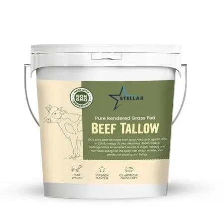 Stellar - Beef Tallow - 100% Grass-Fed & Finished - Good for Cooking, Baking and Frying - Food Grade - 10 LBS