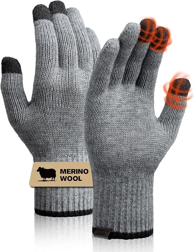 Merino Wool Gloves for Men & Women, Touch Screen Warm Gloves Liners Thermal Soft Knit for Driving Running Winter