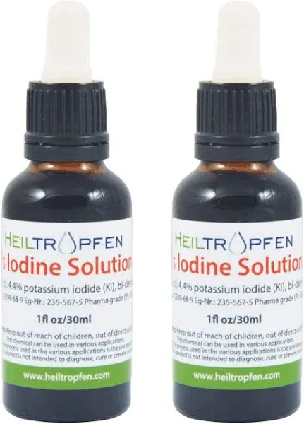 2X 2.2% Lugol's Iodine Solution 2x1 Fl Oz - 2x30 ml | Pharmaceutical Grade Ingredients | Lugols Solution Made with Iodine and Potassium Iodide | Set of Two Bottles | Heiltropfen®