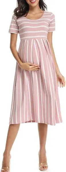 BBHoping Women’s Casual Striped Maternity Dress Short&3/4 Sleeve Knee Length Pregnancy Clothes for Baby Shower