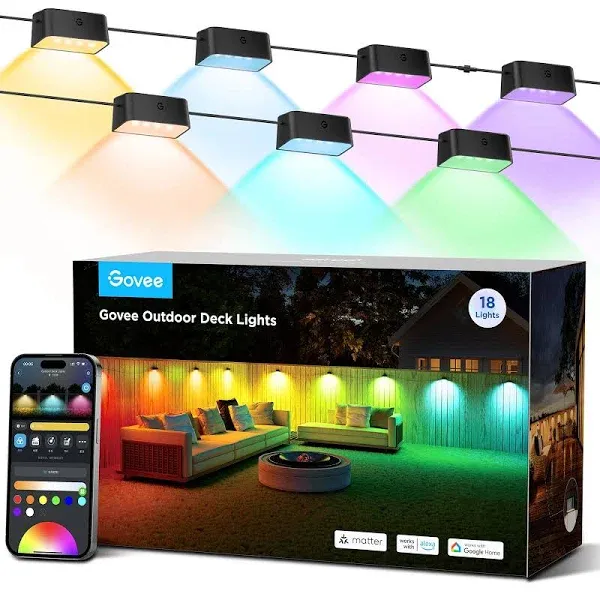 Outdoor Deck Lights, Smart Wifi Outdoor Lights Work with Alexa, Google, Matter, 