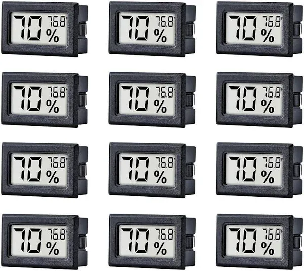 12 Pack Pgzsy Mini Small Digital Electronic Temperature Humidity Meters Gauge Indoor Thermometer Hygrometer LCD Display Fahrenheit (℉) for Humidors, Greenhouse, Garden