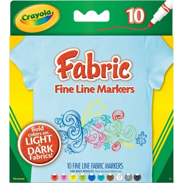 LOT OF 1 PACK OF 10 CRAYOLA FABRIC FINE LINE MARKERS NIP