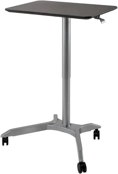 Seville Classics Airlift Height Adjustable Pneumatic Laptop Sit Stand Desk Mobile Rolling Cart, Computer Workstation for Home Office, Classroom, White, 28" XL Desktop (New Model)