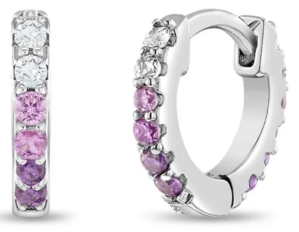 Girls' Double Sided Prong CZ Hoop Sterling Silver Earrings - Pink - in Season Jewelry