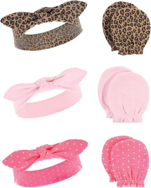 Hudson Baby Baby Girls' Cotton Headband and Scratch Mitten Set