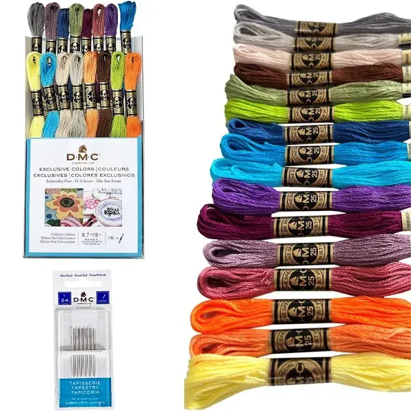 DMC Embroidery Floss, DMC Embroidery Thread Pack,Exclusive Colors,Kit Bundle with Cross Stitch Hand Embroidery Needles Size 24.Premium Supplies for Embroidery String,Yarn Set,DMC Cross Stitch Threads