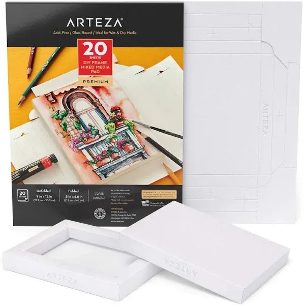 Arteza Mixed Media Paper Foldable Canvas Pad, 5&#034;x6.6&#034;, 20 Sheets, DIY Frame