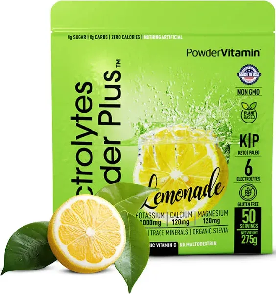 Electrolytes Powder Plus (50 Servings), 0 Calorie Keto, 0 Sugar, No Maltodextrin,1000mg Potassium,120mg Calcium,120mg Magnesium, Hydration Powder (50 Servings, Lemonade)