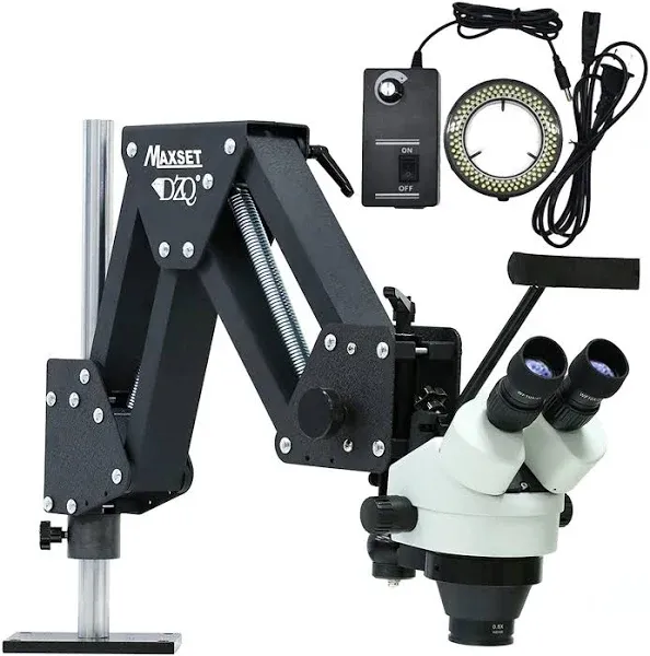 DZQ ZQ-1X Multi-Directional Microscope Micro-Setting Microscope,7X-45X Magnification,0.7X-4.5X Zoom Objective,60-Led Ring Light,Spring Bracket,Includes 0.5X Barlow Lens