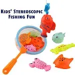 CozyBomB Kids Fishing Bath Toys Game - 17pcs Magnetic Floating Toy Magnet Pole Rod Net, Plastic Floating Fish - Toddler Educa