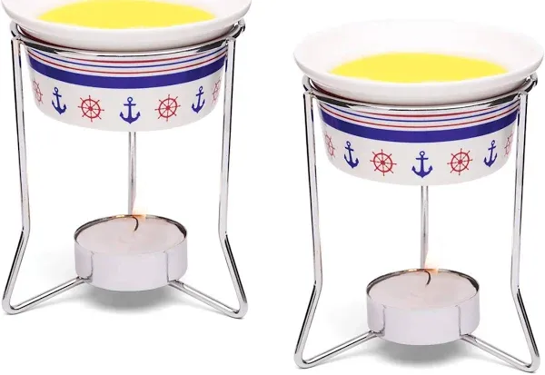 Seafood Butter Set Warmer Nautical White Cups Nantucket