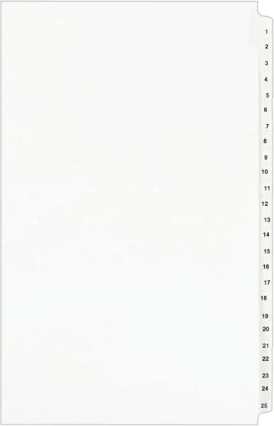 Avery-Style Legal Exhibit Side Tab Divider Title: 1-25 14 x 8 1/2 White 01430