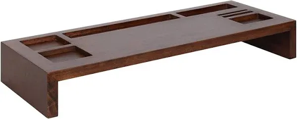 Kate and Laurel Briggs Mid-Century Wood Monitor Stand Desktop Organizer, 26x10.5x4, Walnut Brown, Modern Desk Organizer for Keyboard and Office Supplies