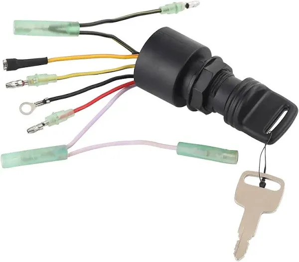 Boat Ignition Switch with Key Push Choke Compatible with Mercury Mariner Outboard Motor Control Box 3 Position 6 Wire Connectors Key Starter Switch with 2 Keys Replaces 87-17009A5 87-17009A2