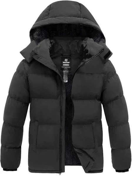 Wantdo Men's Warm Winter Coat Quilted Bomber Jacket Thicken Parka Black Large