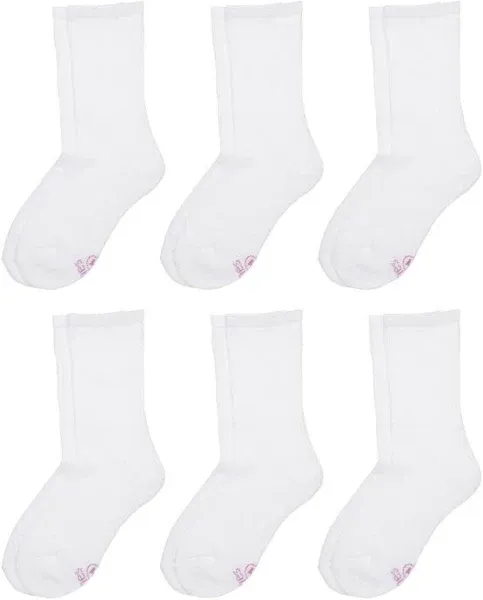 Hanes Ultimate Girls' White Crew Socks, 6-Pairs S