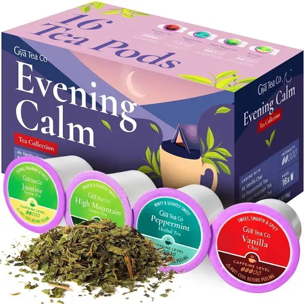 Evening Calm Tea K Cups Tea Variety Pack (16 ct) - 4 Flavors of Keurig Tea K-...