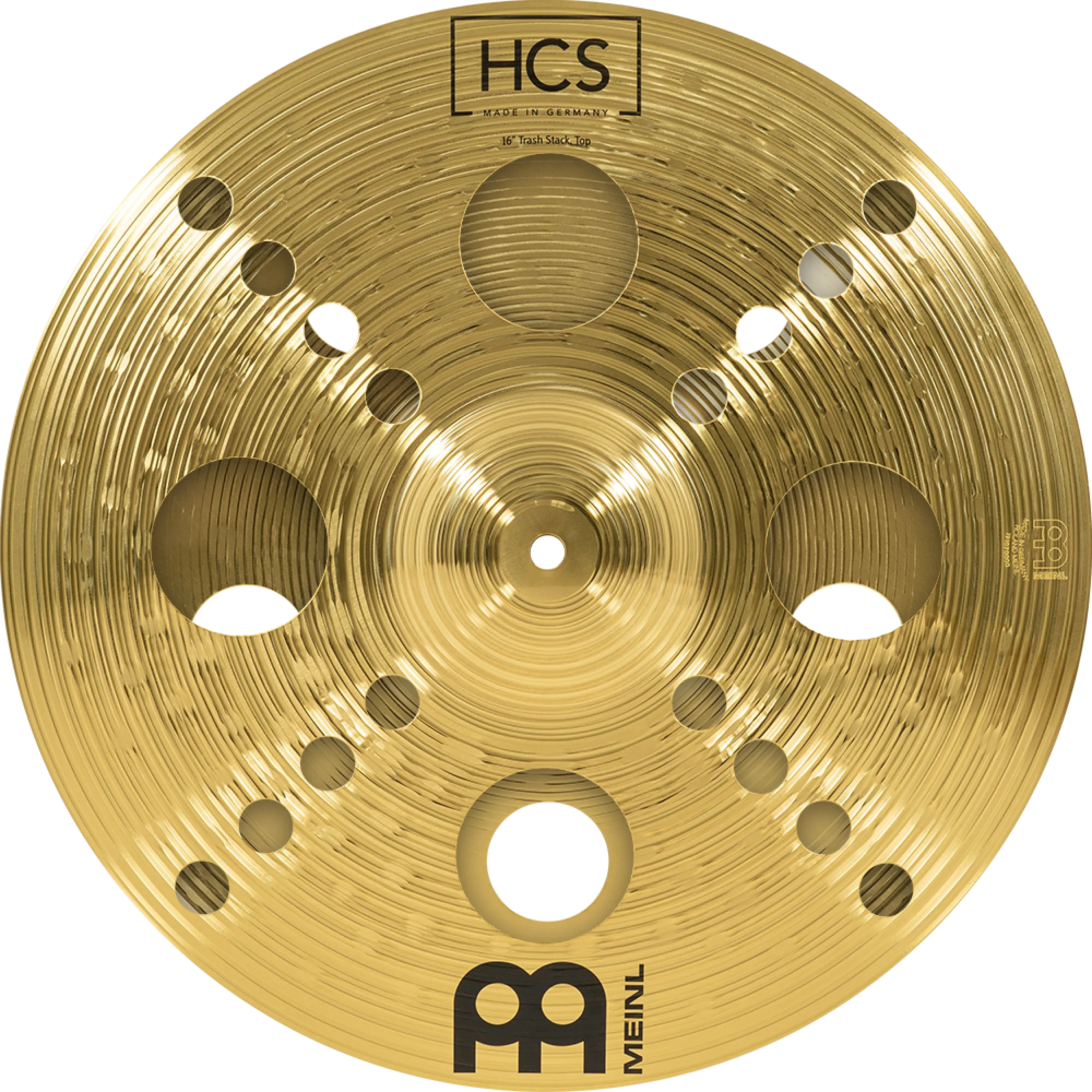 Meinl Cymbals HCS Trash Stack Cymbal 16 inch (Video) with holes for Drum Set (40,64cm) Traditional Finish Brass, Made In Germany (HCS16TRS)