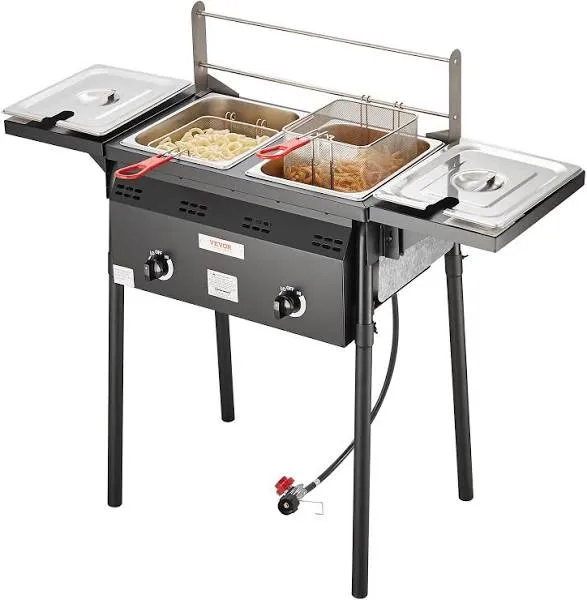 VEVOR Outdoor Propane Deep Fryer, Double Burners Commercial Fryer, 16 Qt Stainle