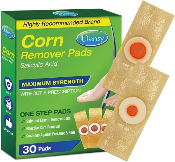 Corn Remover Pads for Feet Toes: 30 Pack 40% Salicylic Acid Extra Strength Treatment - Fast Effective Medicated Bandages for Kids Adults Seniors Teens Athletes Runners Hikers Workers Men Women