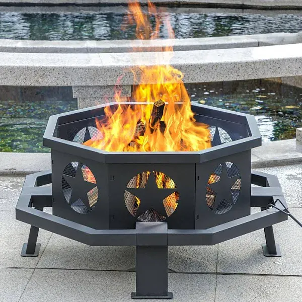 35 inch Outdoor Wood Burning Fire Pit with Cooking Grill