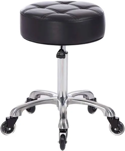 Rolling Salon Stool with Wider Round Seat- Height Adjustable Heavy-Duty Chair with Wheels for Salon Esthetician and Home Office Use, in Black Color