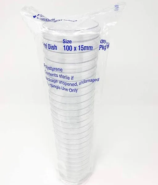 Petri Dish with Lid, 100 mm/15 mm, Sterile, 25/Pack