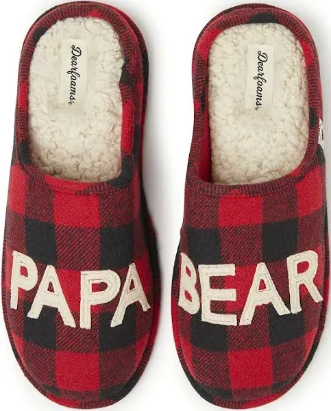 Dearfoams Men's Papa Bear Buffalo Check Clog Slipper