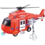 Vokodo Fire Rescue Helicopter 11" With Lights Sounds Push And Go Includes Cargo Basket Durable Kids Firefighter Friction Chopper Toy Pretend Play Airplane Truck Great Gift Children Boys Girls Toddlers