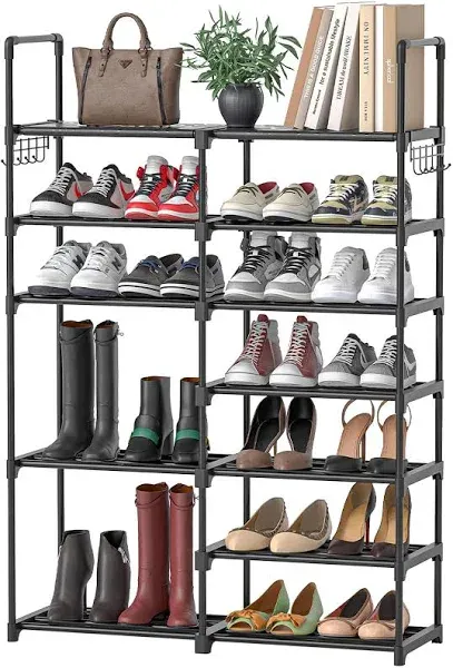 Mavivegue Metal Shoe Rack Organizer,7 Tiers 24-30 Pairs Vertical Free Standing Shoe Rack,Tall Boots Organizer Shelf for Wall,Entryway,Garage,Closet,Bedroom(Black)