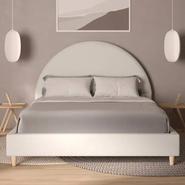 DG Casa Boucle Cloud Bed Frame with Arch Shaped Headboard, Upholstered in Soft Fabric, Platform Bed Frame with Solid Wood Legs - Boho or Modern Style - No Box Spring Needed - Twin Size