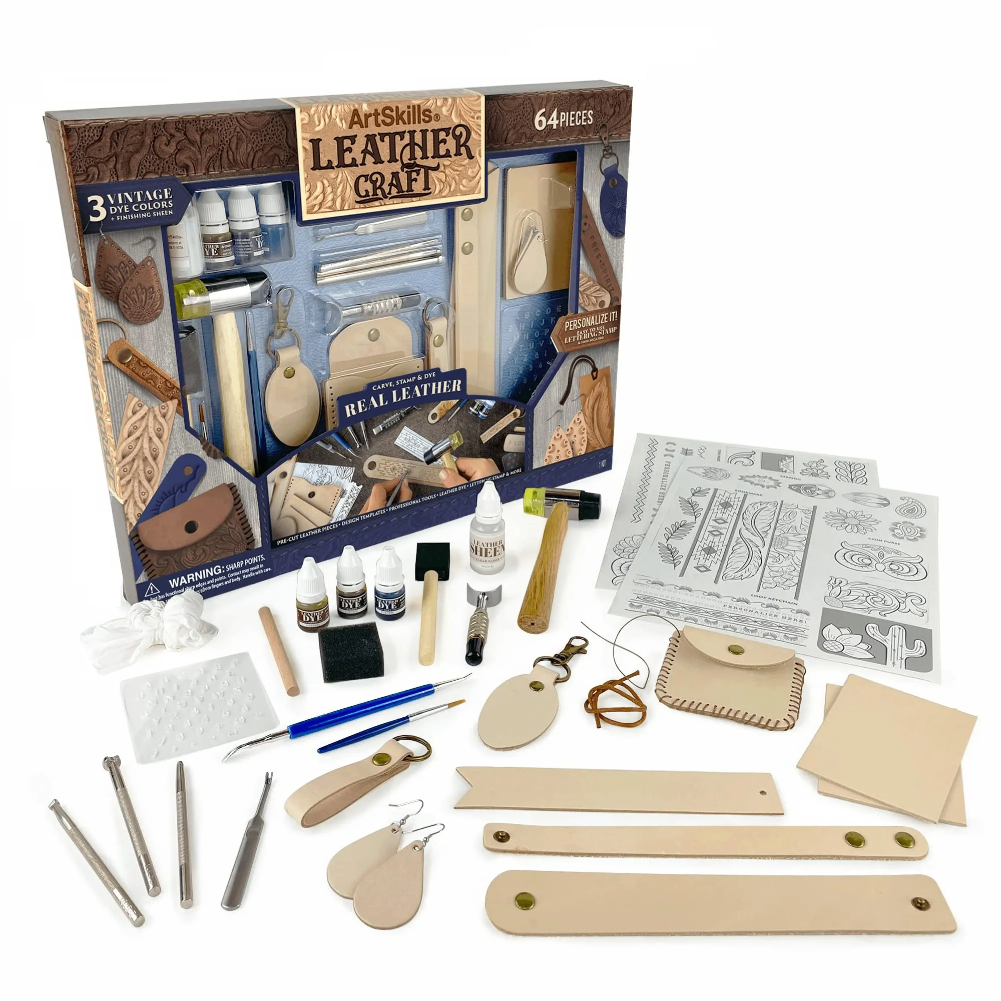 ArtSkills Leather Working Kit for Beginners with Leather Tools, Dyes, and Leather Stamps